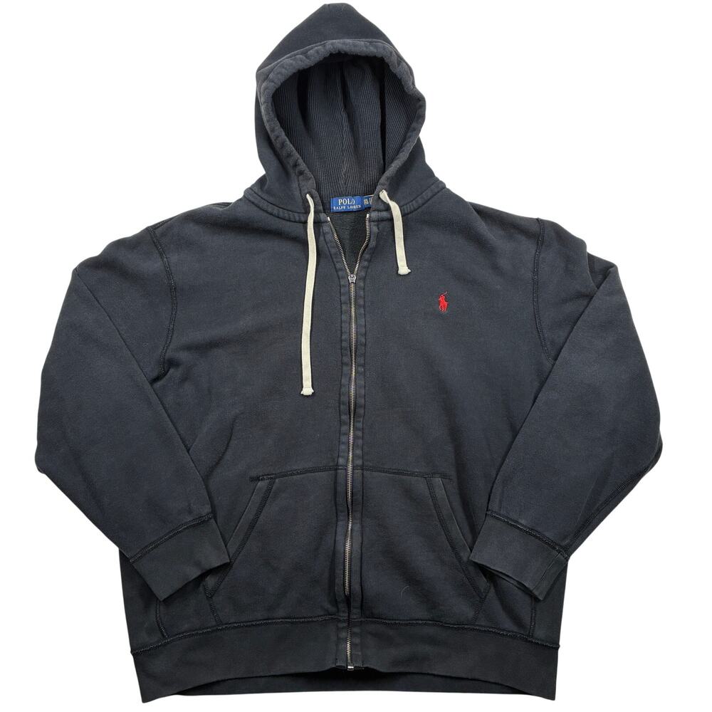 Polo Ralph Lauren Hoodie Sweatshirt XXL 2XL Black Full Zip Fleece Athletic Pony